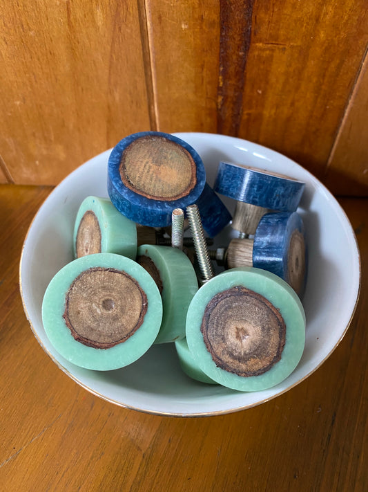 Blue Resin & Timber - drawer door knobs