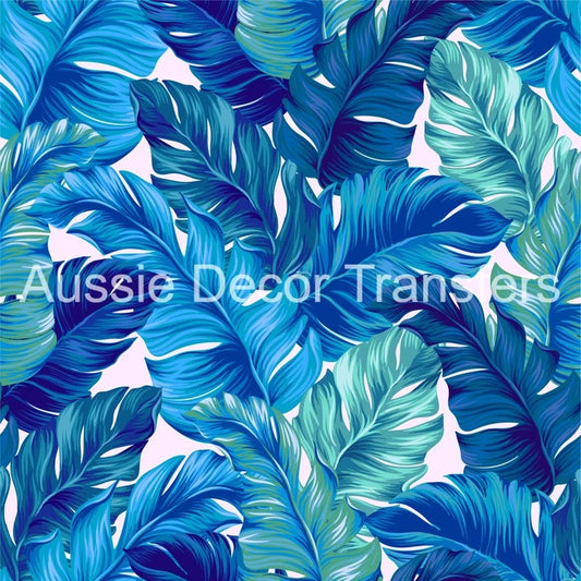 Blue Green Palm Leaves A2 Decoupage print - Aussie Decor Transfers